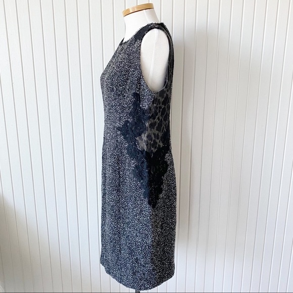 Elie Tahari Boucle Lace Black Gray (Grey) Leopard Sleeveless Sheath Dress Sz 14 - Picture 5 of 15